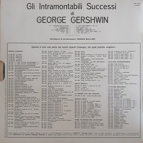 John Blackinsell Orchestra - Gli Intramontabili Successi Di George Gershwin | Joker (SM 3224) - 2 John Blackinsell Orchestra - Gli Intramontabili Successi Di George Gershwin | Joker (SM 3224) - 2