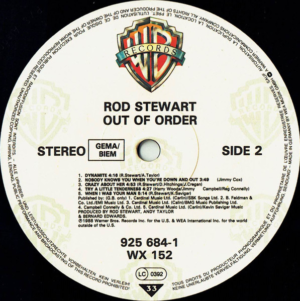 Rod Stewart - Out Of Order | Warner Bros. Records (WX 152) - 4 Rod Stewart - Out Of Order | Warner Bros. Records (WX 152) - 4