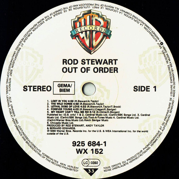 Rod Stewart - Out Of Order | Warner Bros. Records (WX 152) - 3 Rod Stewart - Out Of Order | Warner Bros. Records (WX 152) - 3