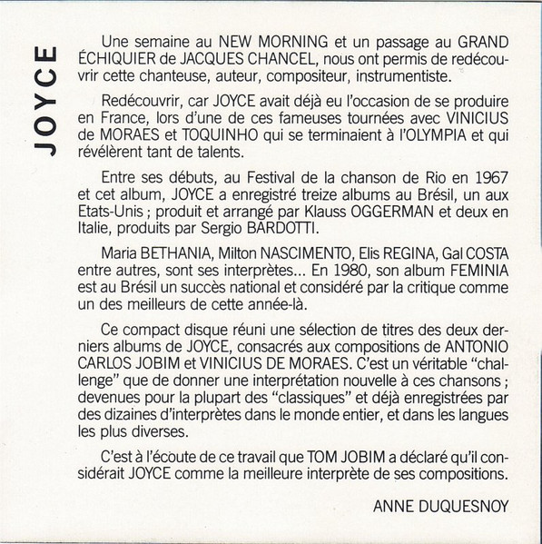 Joyce - Chante Antonio Carlos Jobim & Vinicius De Moraes | Sigla (600216) - 4