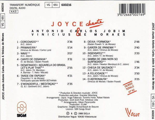 Joyce - Chante Antonio Carlos Jobim & Vinicius De Moraes | Sigla (600216) - 2