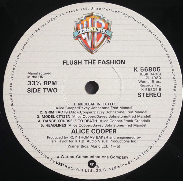 Alice Cooper - Flush The Fashion | Warner Bros. Records (K56805) - 2