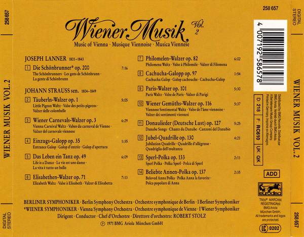 Robert Stolz Dirigiert = Conducts = Dirige Josef Lanner • Johann Strauss Sr. - Wiener Musik Vol. 2 (Music Of Vienna = Musique Viennoise = Musica Viennese) | Eurodisc (258 657) - 2
