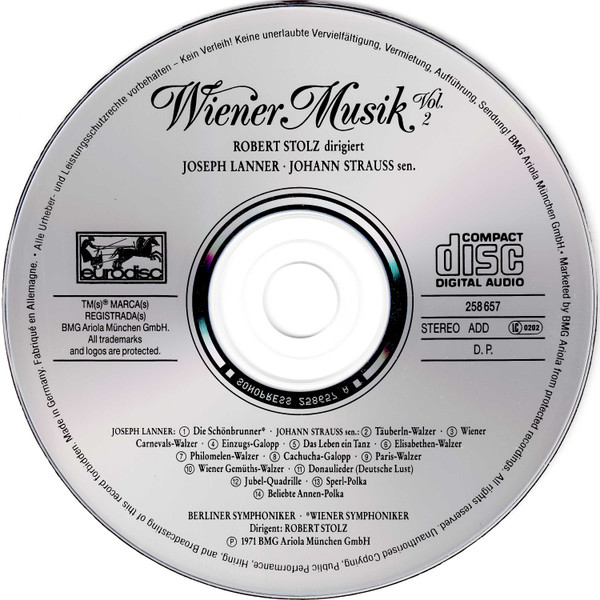 Robert Stolz Dirigiert = Conducts = Dirige Josef Lanner • Johann Strauss Sr. - Wiener Musik Vol. 2 (Music Of Vienna = Musique Viennoise = Musica Viennese) | Eurodisc (258 657) - 3