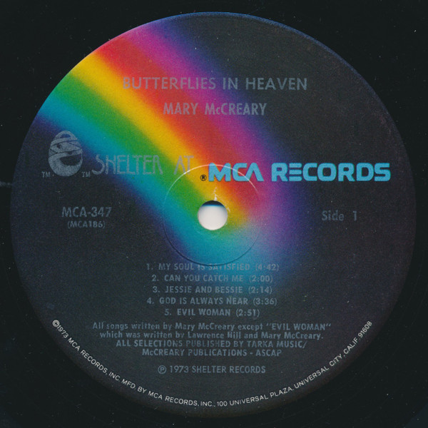 Mary McCreary - Butterflies In Heaven | Shelter Records (MCA-347) - 3