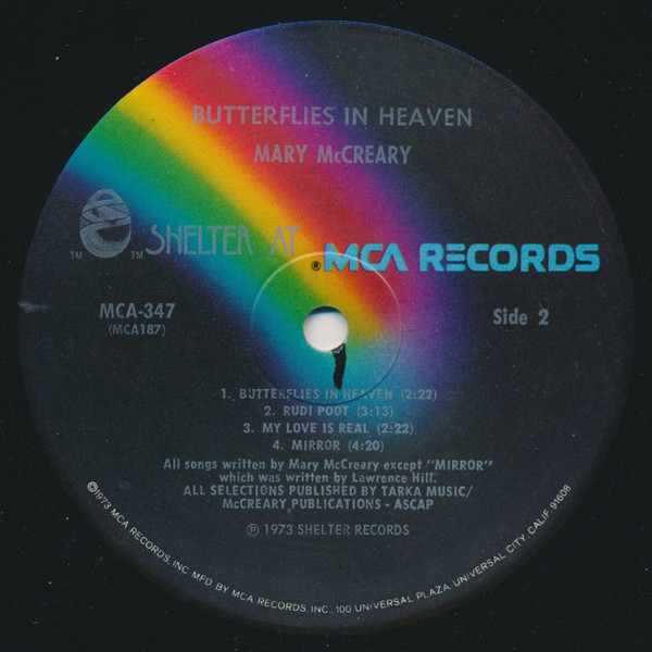 Mary McCreary - Butterflies In Heaven | Shelter Records (MCA-347) - 4