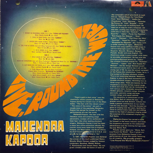 Mahendra Kapoor - Live, Round The World | Polydor (2392 939) - 4 Mahendra Kapoor - Live, Round The World | Polydor (2392 939) - 4