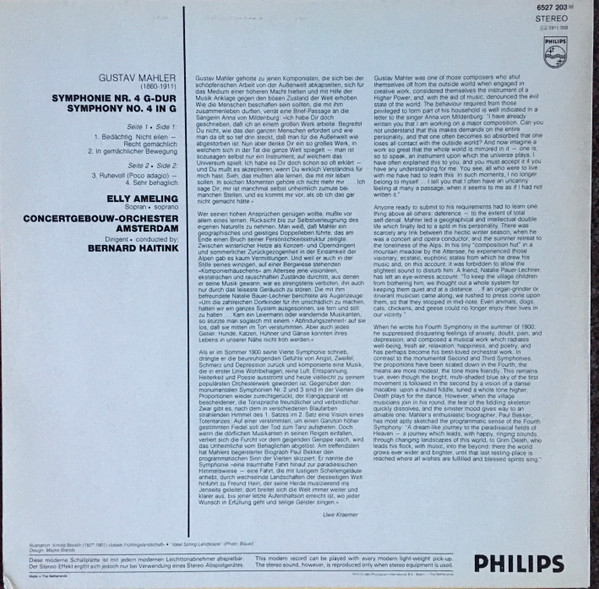 Gustav Mahler - Elly Ameling , Concertgebouworkest , Bernard Haitink - Symphonie Nr. 4 | Philips (6527 203) - 2