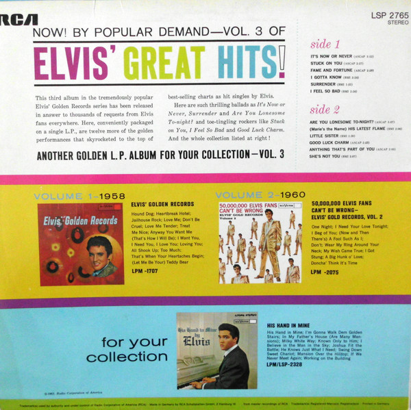 Elvis Presley - Elvis' Golden Records Volume 3 | RCA Victor (LSP 2765) - 2