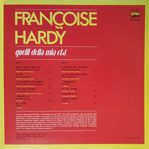 Françoise Hardy - Quelli Della Mia Età | Durium Start (LP.S 40.230) - 2