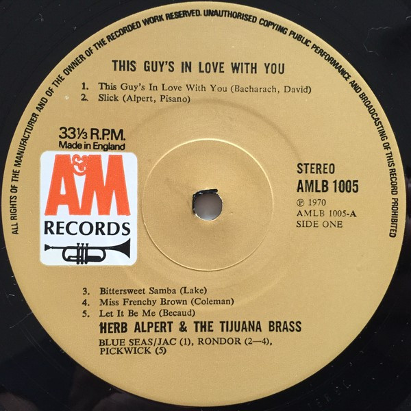 Herb Alpert & The Tijuana Brass - This Guy's In Love With You | A&M Records (AMLB 1005) - 2