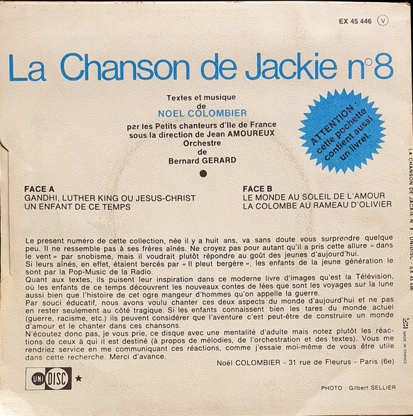 Les Petits Chanteurs De L'Ile De France - La Chanson De Jackie N°8 | Unidisc (EX 45.446) - 2 Les Petits Chanteurs De L'Ile De France - La Chanson De Jackie N°8 | Unidisc (EX 45.446) - 2
