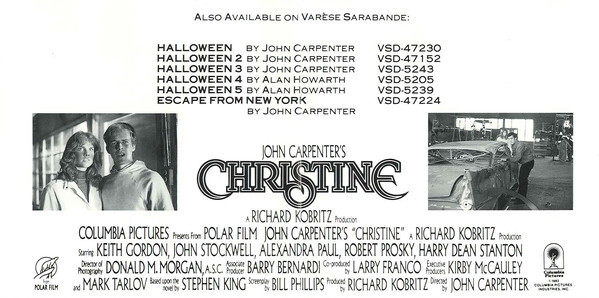 John Carpenter In Association With Alan Howarth - Christine (Original Motion Picture Soundtrack Score) | Varèse Sarabande (VSD-5240) - 2