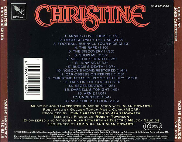 John Carpenter In Association With Alan Howarth - Christine (Original Motion Picture Soundtrack Score) | Varèse Sarabande (VSD-5240) - 3