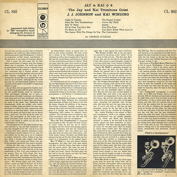 J.J. Johnson & Kai Winding - Jay & Kai + 6: The Jay And Kai Trombone Octet | Columbia (CL 892) - 2 J.J. Johnson & Kai Winding - Jay & Kai + 6: The Jay And Kai Trombone Octet | Columbia (CL 892) - 2