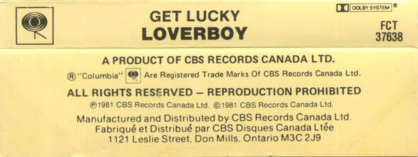 Loverboy - Get Lucky [Cassette] | Columbia (FCT 37638) - 2