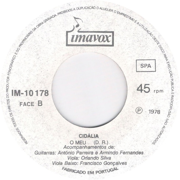 Cidália Moreira - O Silêncio / O Meu | Imavox (IM-10 178) - 4
