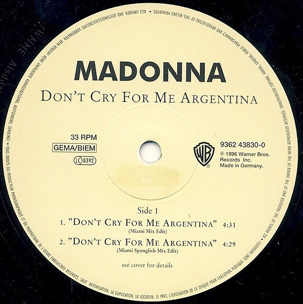 Madonna - Don't Cry For Me Argentina | Warner Bros. Records (9362 43830-0) - 3 Madonna - Don't Cry For Me Argentina | Warner Bros. Records (9362 43830-0) - 3