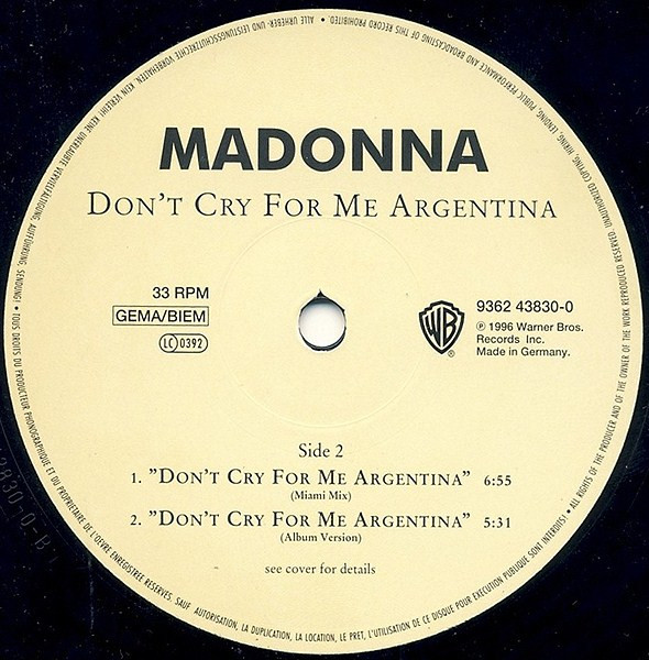 Madonna - Don't Cry For Me Argentina | Warner Bros. Records (9362 43830-0) - 4 Madonna - Don't Cry For Me Argentina | Warner Bros. Records (9362 43830-0) - 4