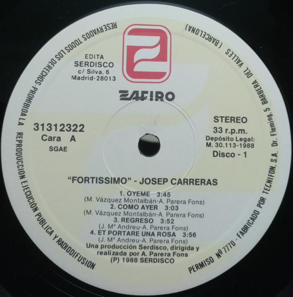 José Carreras - Fortissimo | Zafiro (31 31 2322) - 3