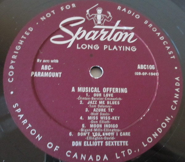 Don Elliott Sextet - A Musical Offering | Sparton (ABC106) - 4