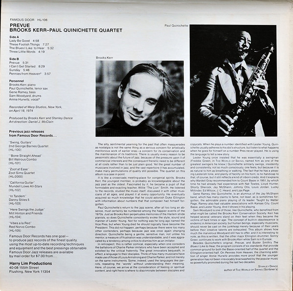 Brooks Kerr - Paul Quinichette Quartet - Prevue | Famous Door (HL-106) - 2 Brooks Kerr - Paul Quinichette Quartet - Prevue | Famous Door (HL-106) - 2