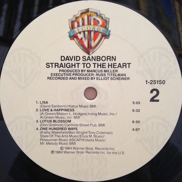David Sanborn - Straight To The Heart | Warner Bros. Records (9 25150-1) - 4