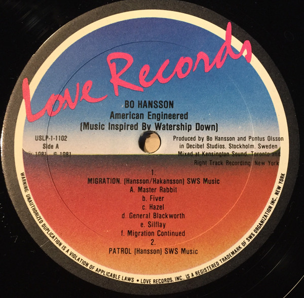 Bo Hansson - American Engineered (Music Inspired By Watership Down) | Love Records (USLP-1-1102) - 2