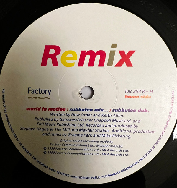 New Order - World In Motion (Remix) | Factory (Fac 293 R) - 2