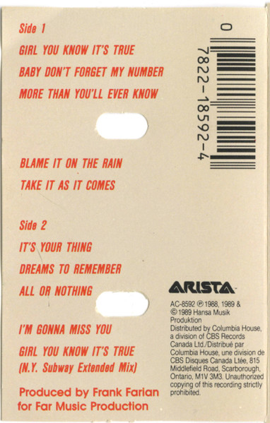 Milli Vanilli - Girl You Know It's True | Arista (AC-8592) - 3 Milli Vanilli - Girl You Know It's True | Arista (AC-8592) - 3