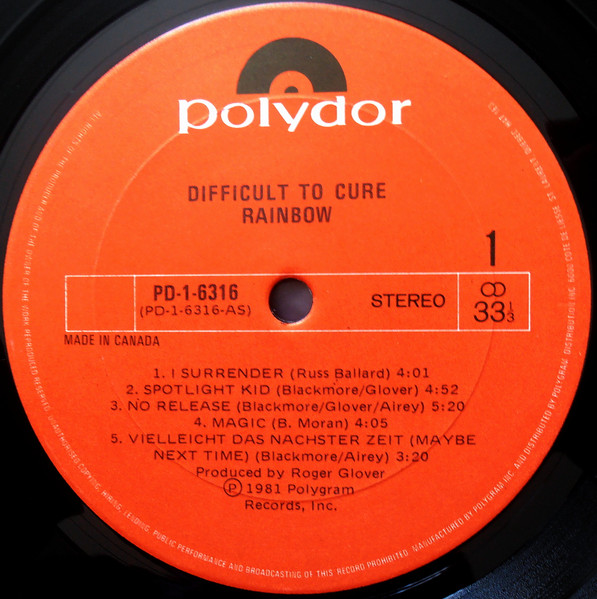 Rainbow - Difficult To Cure | Polydor (PD-1-6316) - 3