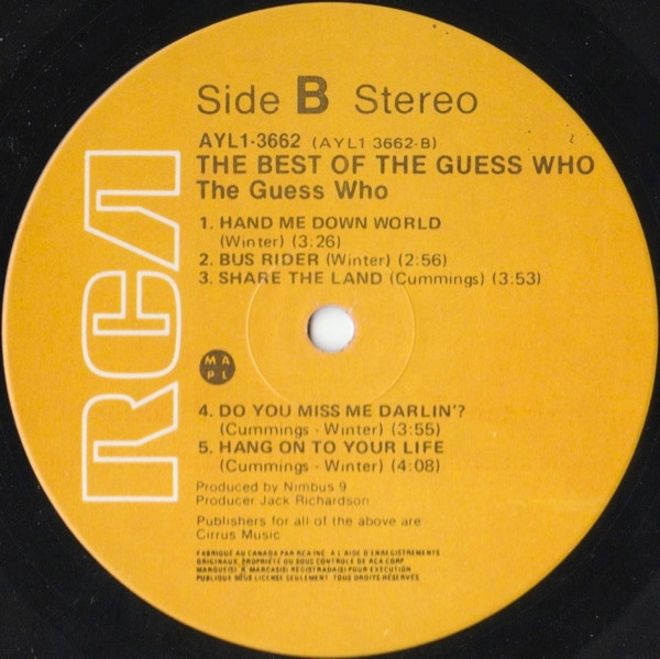 The Guess Who - The Best Of The Guess Who | RCA (AYL1-3662) - 4