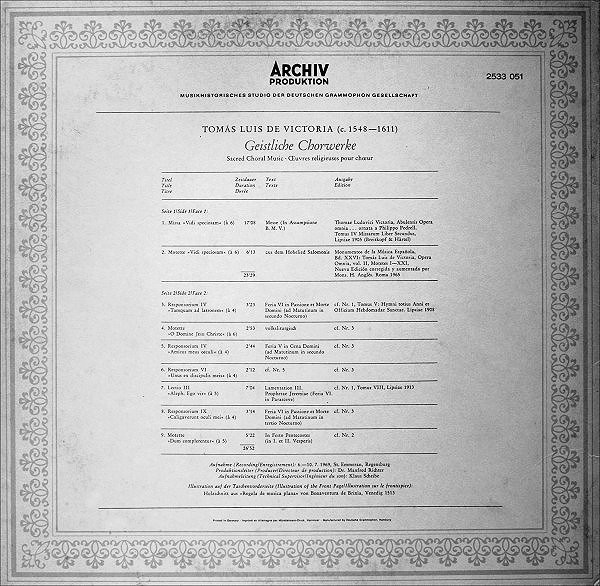 Tomás Luis De Victoria - Regensburger Domchor , Hans Schrems - Geistliche Chorwerke • Sacred Choral Music • Œuvres Religieuses Pour Chœur | Archiv Produktion (2533 051) - 2 Tomás Luis De Victoria - Regensburger Domchor , Hans Schrems - Geistliche Chorwerke • Sacred Choral Music • Œuvres Religieuses Pour Chœur | Archiv Produktion (2533 051) - 2