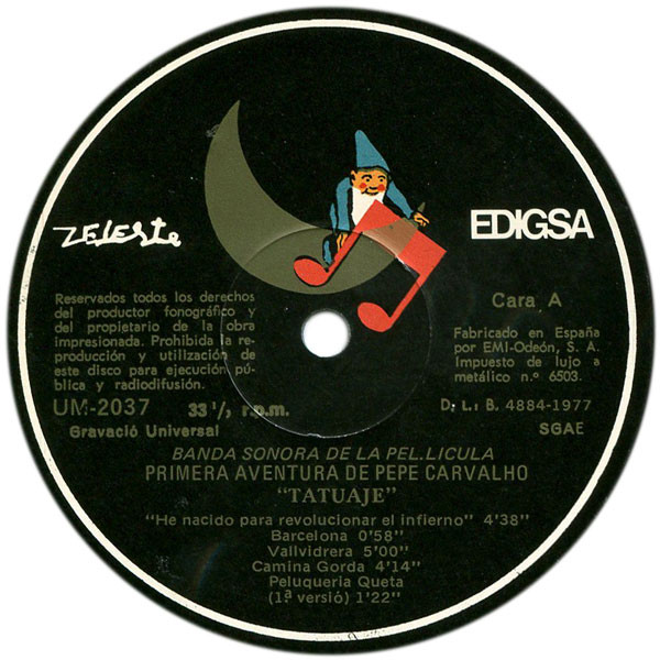Música Urbana / Blay Tritono / La Rondalla de la Costa - Banda Sonora De La Pel.licula: Primera Aventura De Pepe Carvalho "Tatuaje" | Edigsa (UM 2037) - 3