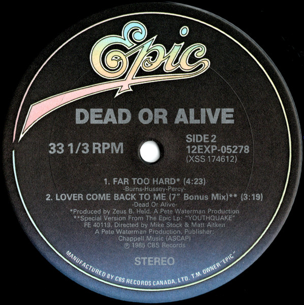 Dead Or Alive - Lover Come Back To Me (12") [Vinyl] | Epic (12EXP-05278) - 4