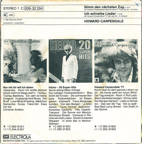 Howard Carpendale - Nimm Den Nächsten Zug | EMI (1C 006-32 294) - 2