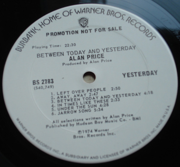Alan Price - Between Today And Yesterday | Warner Bros. Records (BS 2783) - 2