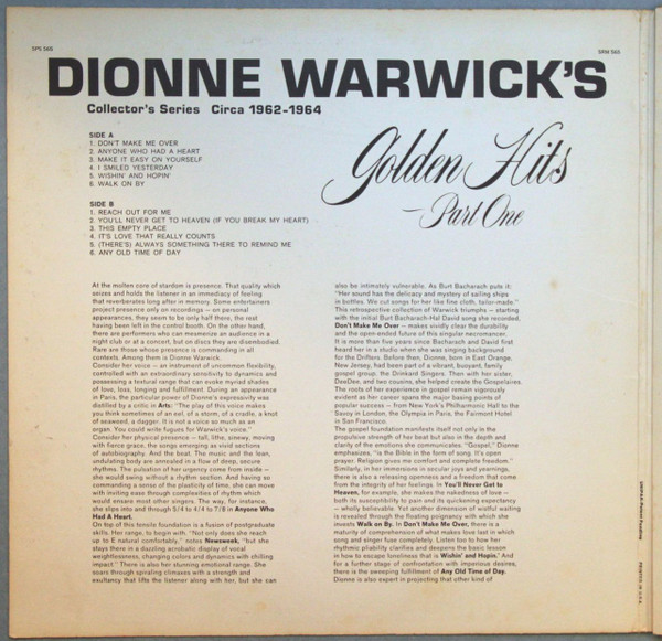 Dionne Warwick - Dionne Warwick's Golden Hits - Part One | Scepter Records (SPS 565) - 2