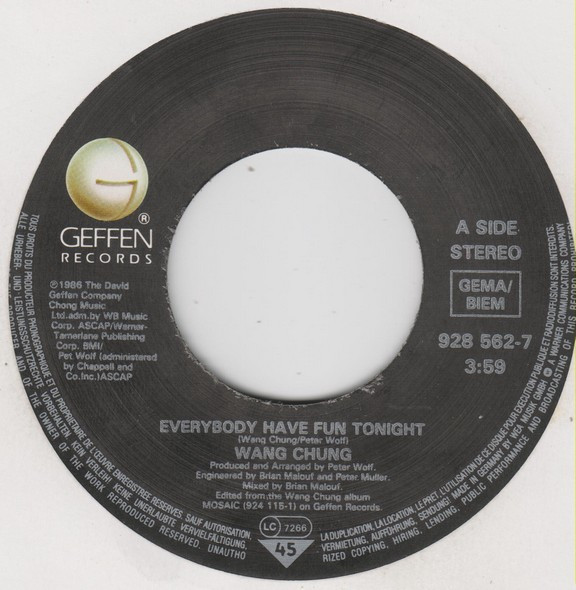 Wang Chung - Everybody Have Fun Tonight | Geffen Records (928 562-7) - 3