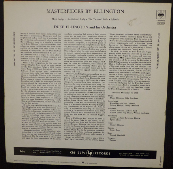Duke Ellington And His Orchestra - Masterpieces By Ellington | CBS (CBS 84415)