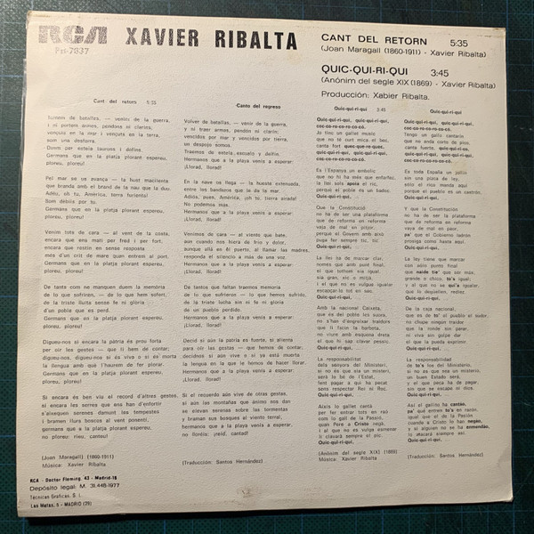 Cant Del Retorn / Quic-Qui-Ri-Qui