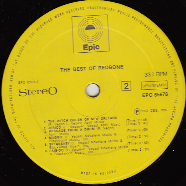 Redbone - The Best Of Redbone | Epic (EPC 65678) - 2