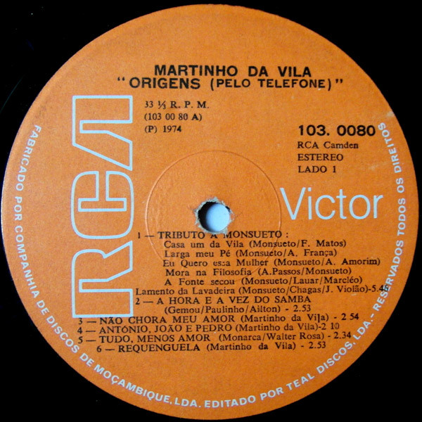 Martinho Da Vila - Origens (Pelo Telefone) | RCA Victor (103.0080) - 3