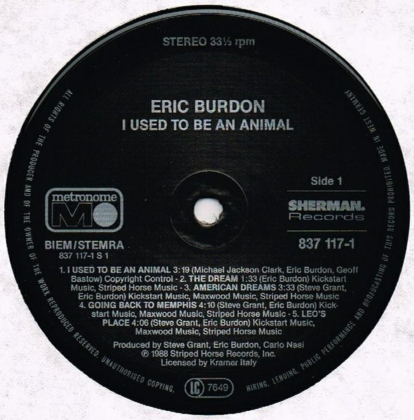 Eric Burdon - I Used To Be An Animal | Metronome (837 117-1) - 3