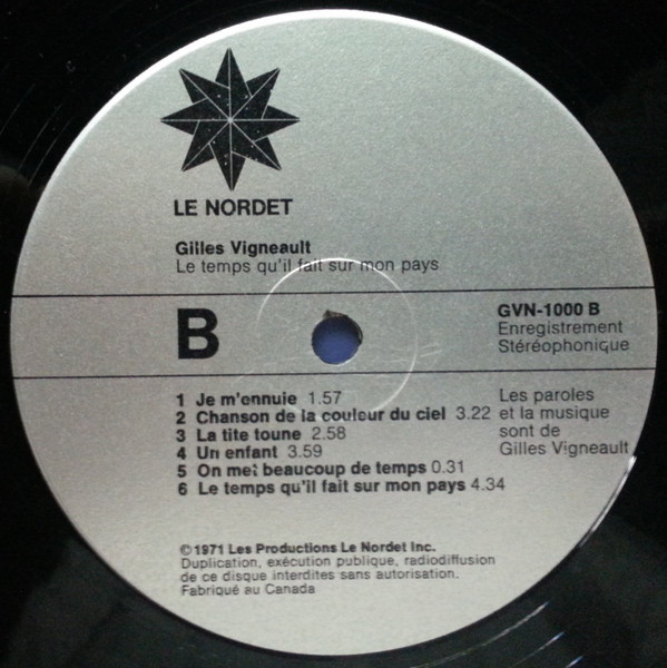 Gilles Vigneault - Le Temps Qu'il Fait Sur Mon Pays [Vinyl] | Le Nordet (GVN-1000) - 4