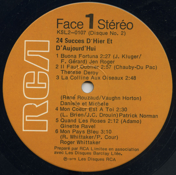 Various - Vingt-Quatre Succès D'Hier Et D'Aujourd'Hui | RCA Special Products (KSL2 0107) - 4 Various - Vingt-Quatre Succès D'Hier Et D'Aujourd'Hui | RCA Special Products (KSL2 0107) - 4
