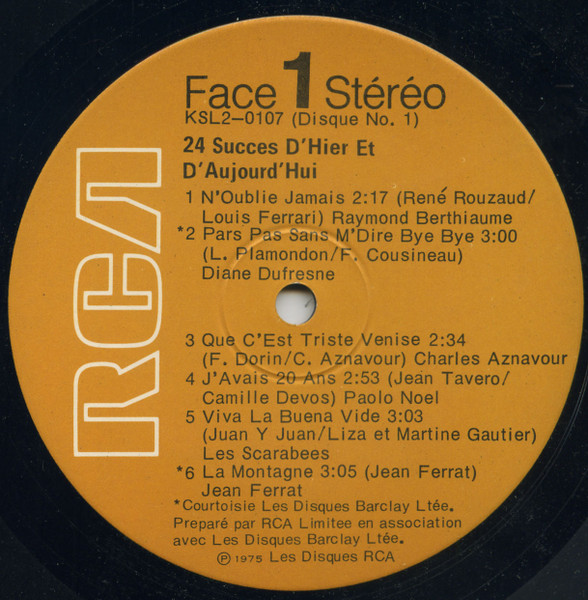 Various - Vingt-Quatre Succès D'Hier Et D'Aujourd'Hui | RCA Special Products (KSL2 0107) - 2 Various - Vingt-Quatre Succès D'Hier Et D'Aujourd'Hui | RCA Special Products (KSL2 0107) - 2