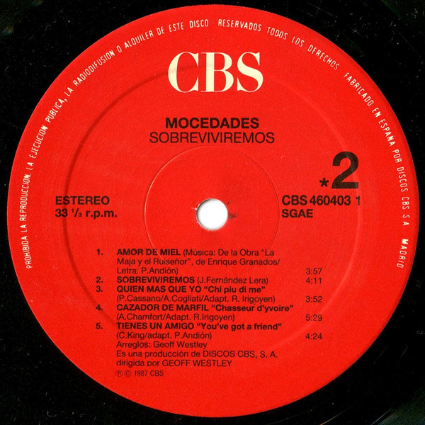 Mocedades - Sobreviviremos | CBS (CBS 460403 1 (SE)) - 4