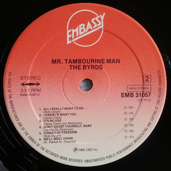 The Byrds - Mr. Tambourine Man | Embassy (EMB 31057) - 4