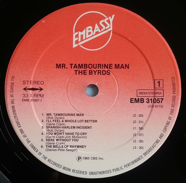 The Byrds - Mr. Tambourine Man | Embassy (EMB 31057) - 3